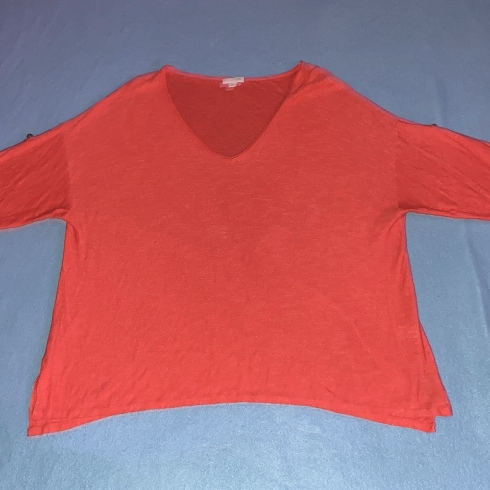 J. JILL linen blend v-neck short sleeve button tabs salmon boxy fit NEW size 2X